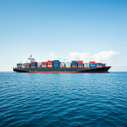 Global shipping routes and container ship at sea