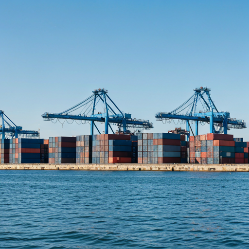 Modern shipping port terminal with containers